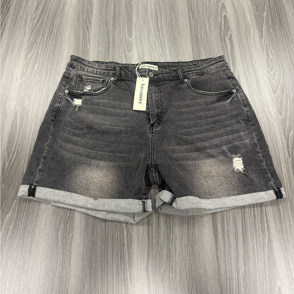 Women's Ripped Denim Shorts High Rise Distressed Rolled Hem Jeans Shorts 2XL